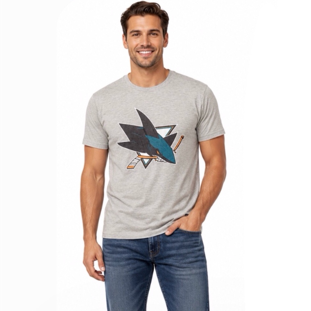 San Jose Sharks T Shirt Size Small '47 Brand Distressed Logo 100% Cotton Tee